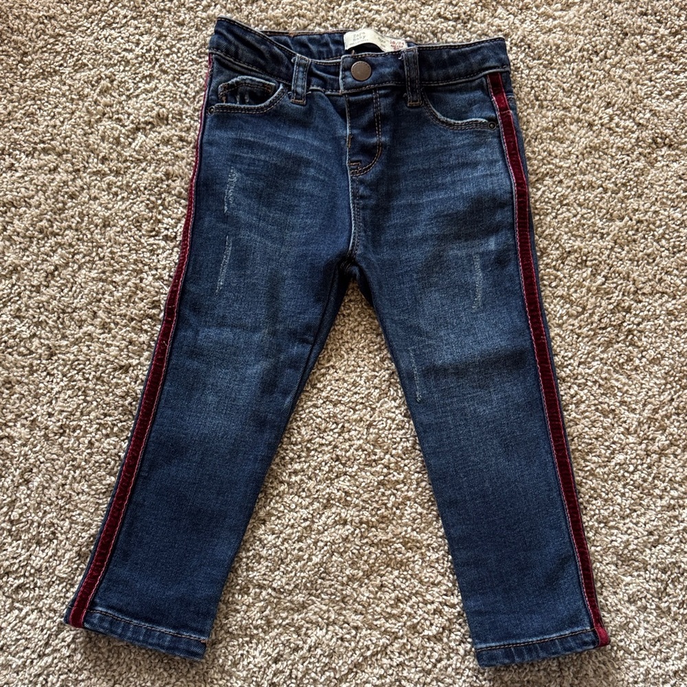 Zara Kids Blue Jeans with velvet Red Stripe